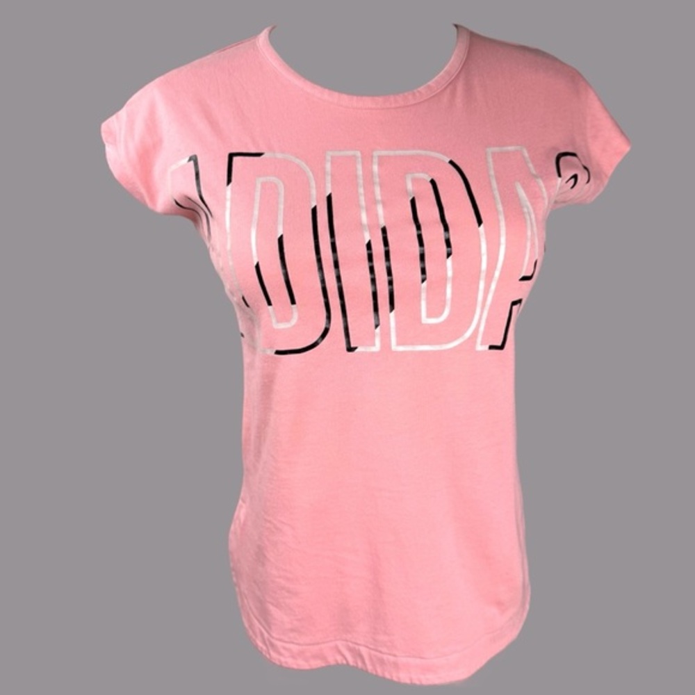 Adidas‎ Metallic Logo T Shirt Girls Size L 14 Pink Athletic Activewear
 Sporty